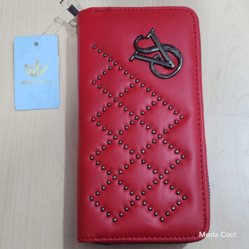 BILLETERA CON TACHAS Y DOBLE CIERRE COLOR ROJO